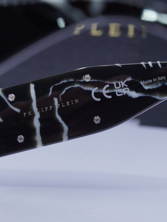 Philipp Plein SPP066M 0Z21 Geometric Sunglasses – Marbled Black / Grey main image 7